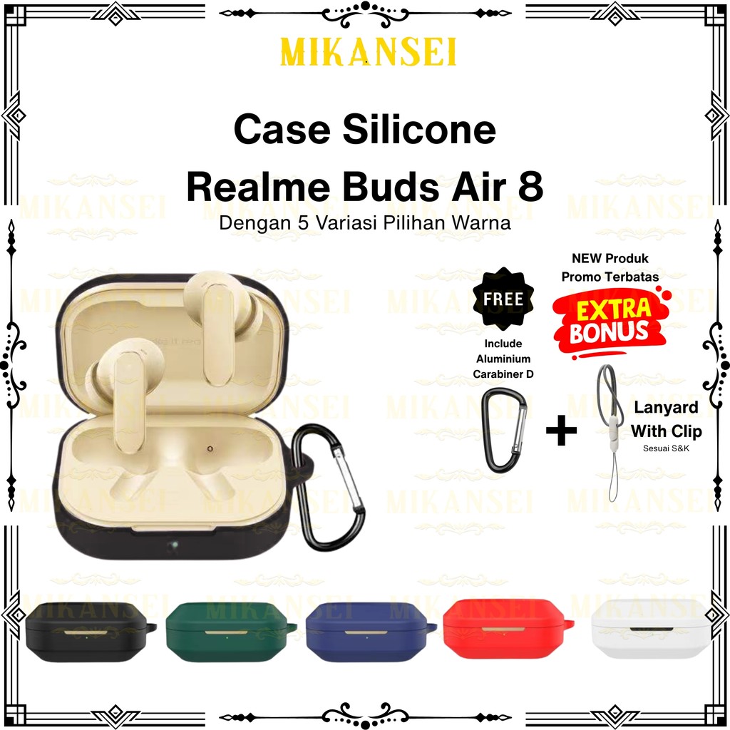 Case Cover Casing Silicone Protective Realme Buds Air 8 / Realmebudsair8 2026 + Carabiner + Tali Lan