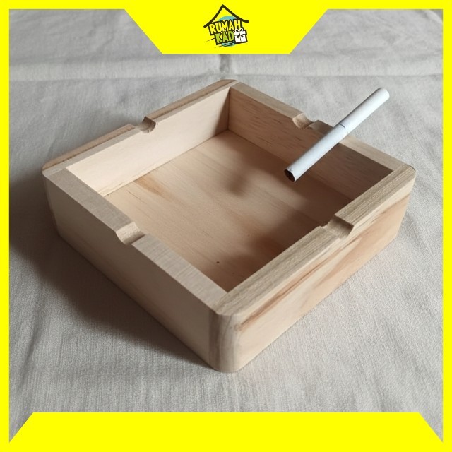 Asbak Kayu Kotak Raw-Finish - Signature Ashtray untuk Cafe & Lounge Industrial