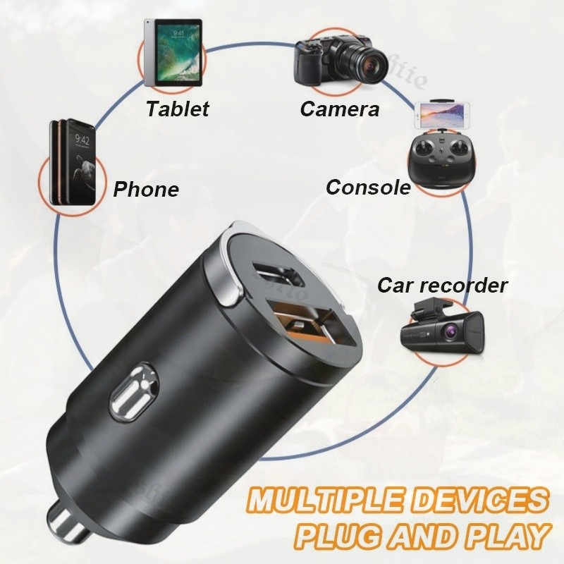 Car Charger Mobil 100W Quick Charger USB Type-C Dual Port 12-24V Charger Mobil Fast Charging / Car C