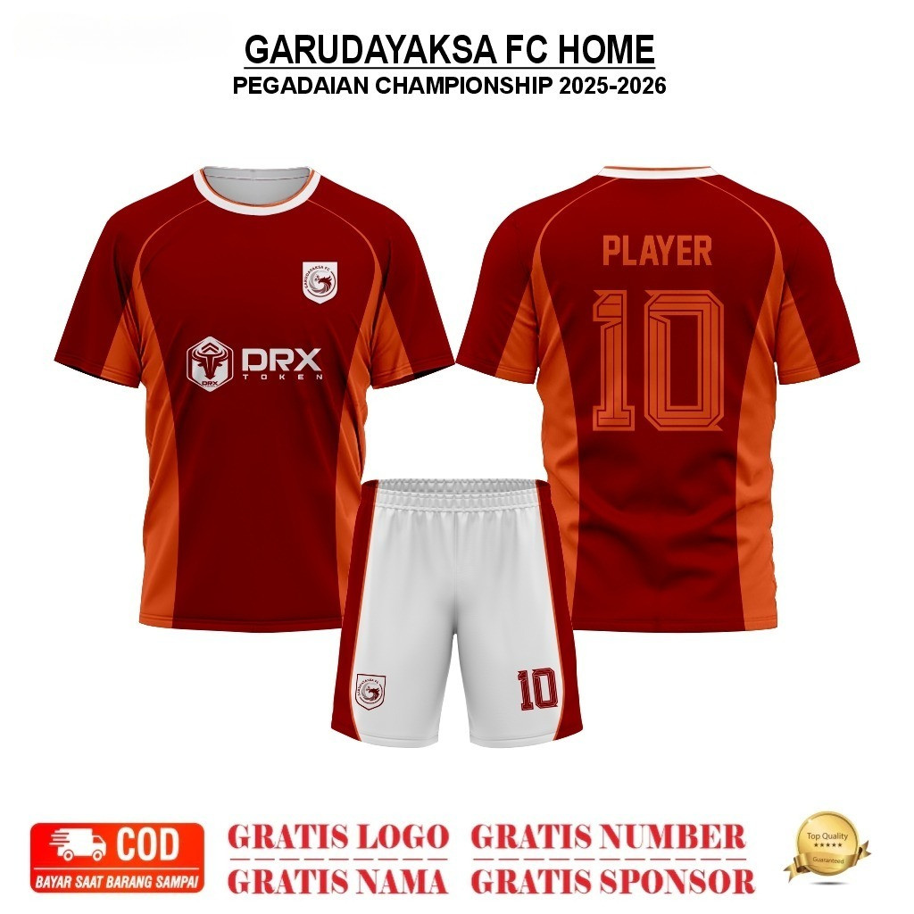 Custom Jersey GARUDAYAKSA FC HOME Pegadaian Championship Terbaru 2025-2026 Full Printing Premium GRA