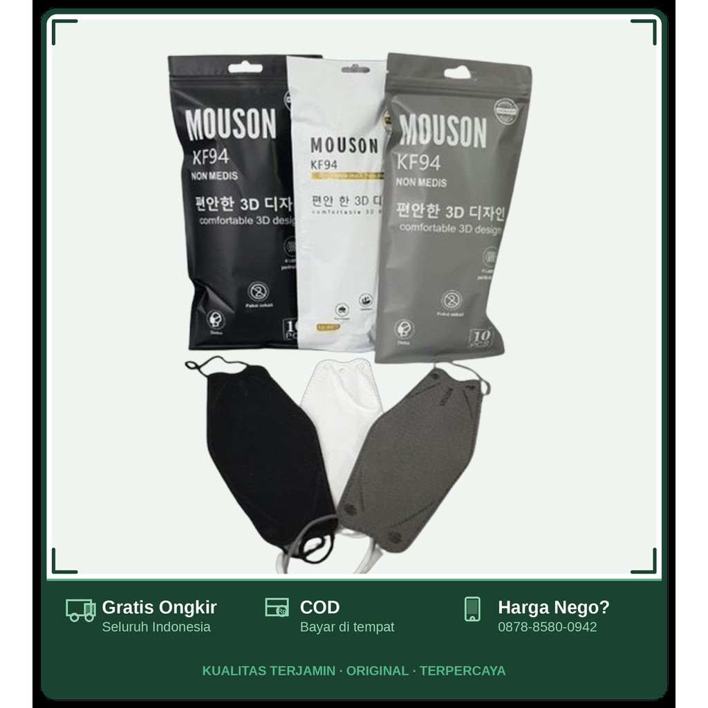 BUNDLE MASKER KF94 MOUSON PREMIUM KF94 (ISI 50 PCS / 100 PCS + POUCH)