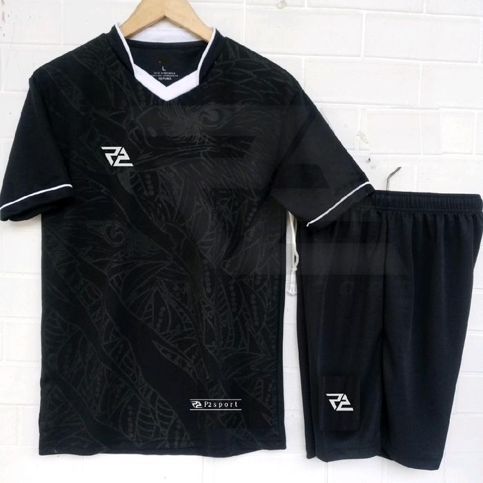 Baju Kaos Olahraga Jersey Bola Setelan Futsal Set Pria Wanita Sport Volly - Hitam-mills(elang), M