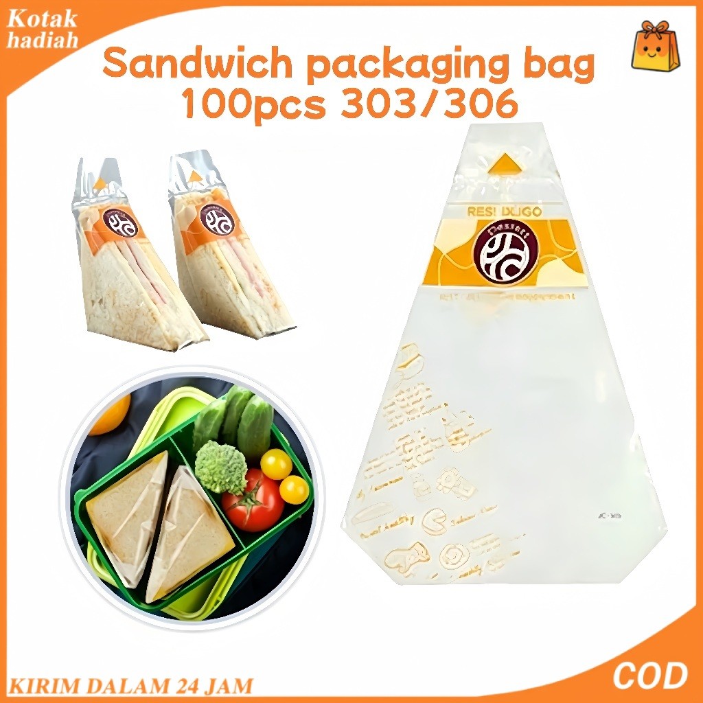 Isi 100 Kemasan Plastik Sandwich Plastik Sandwich Segitiga Triangle Sandwich Bags