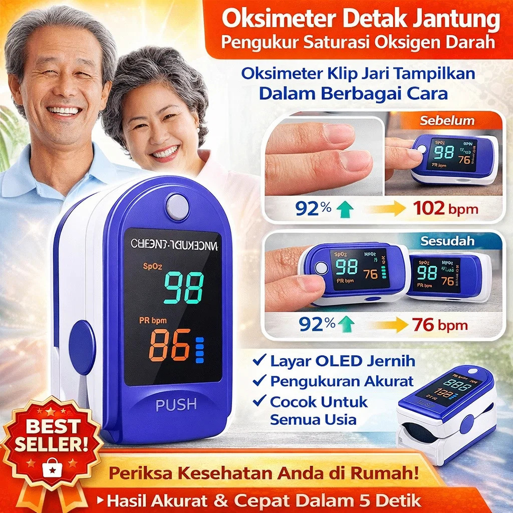 [BPOM AMAN/COD]/Meteran Glukosa Darah Oksimeter Denyut Jari Detak Jantung/Saturasi Oksigen/Non-Invas