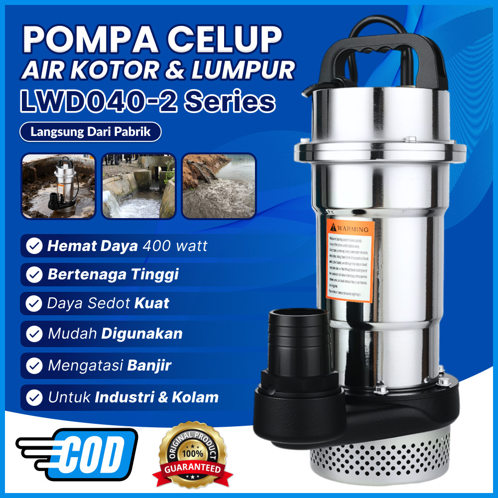 PAWAPOM Pompa Celup Air Kotor 400W 2 Inch – Pompa Kolam Ikan Debit Besar Kuat untuk Sirkulasi Air
