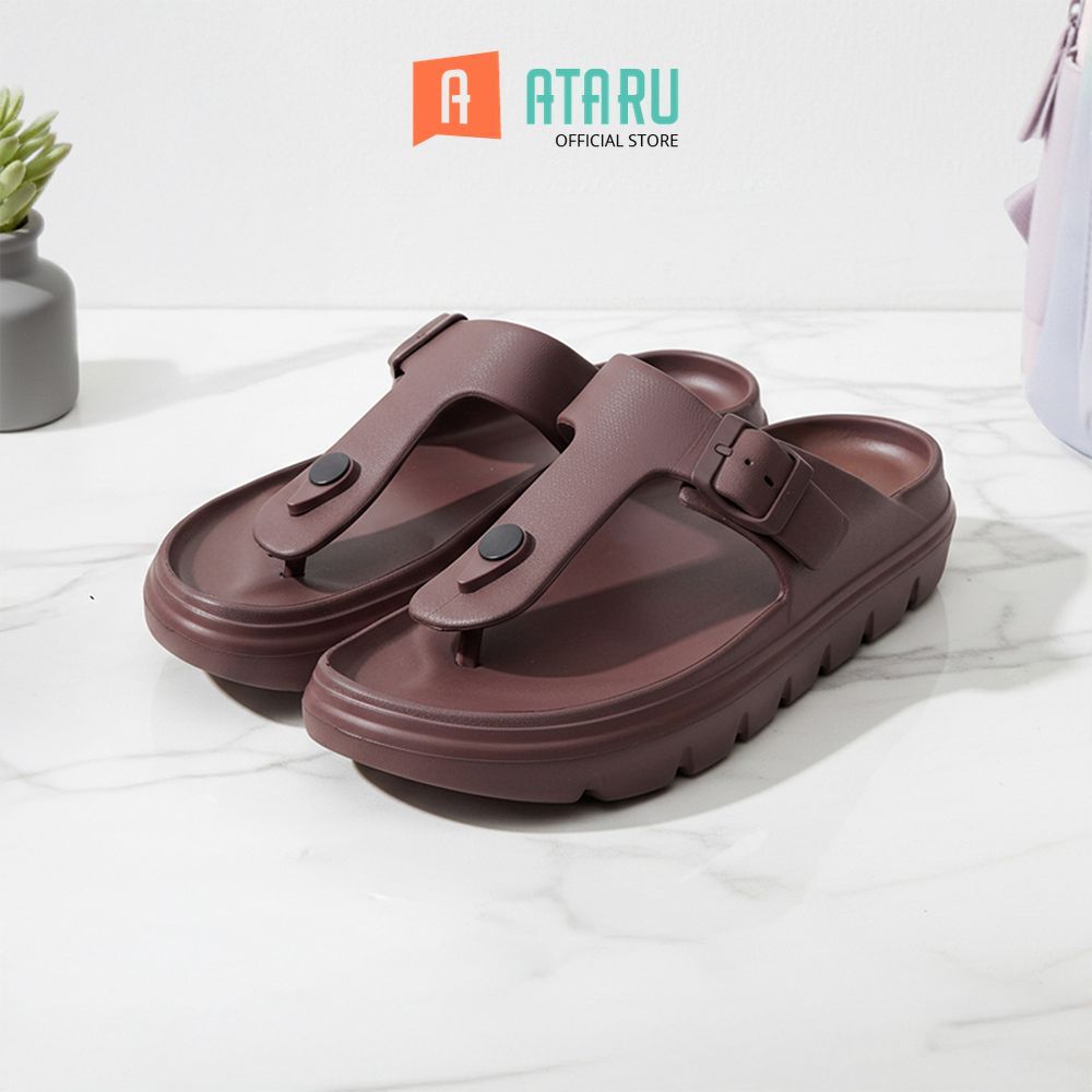 Ataru Sandal Wanita Flip Flop Thick Platform Ukuran 37 - Cokelat Women Slipper Sendal Kasual Outdoor