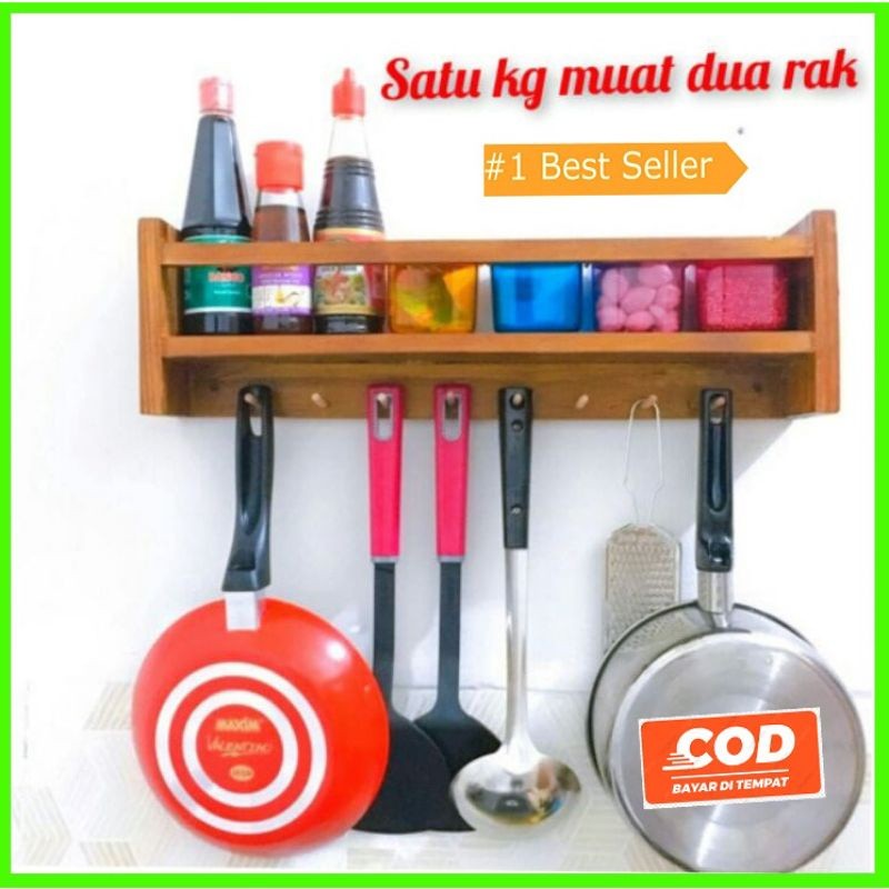Rak cantolan serbaguna rak dinding rak tempel rak bumbu dapur kayu