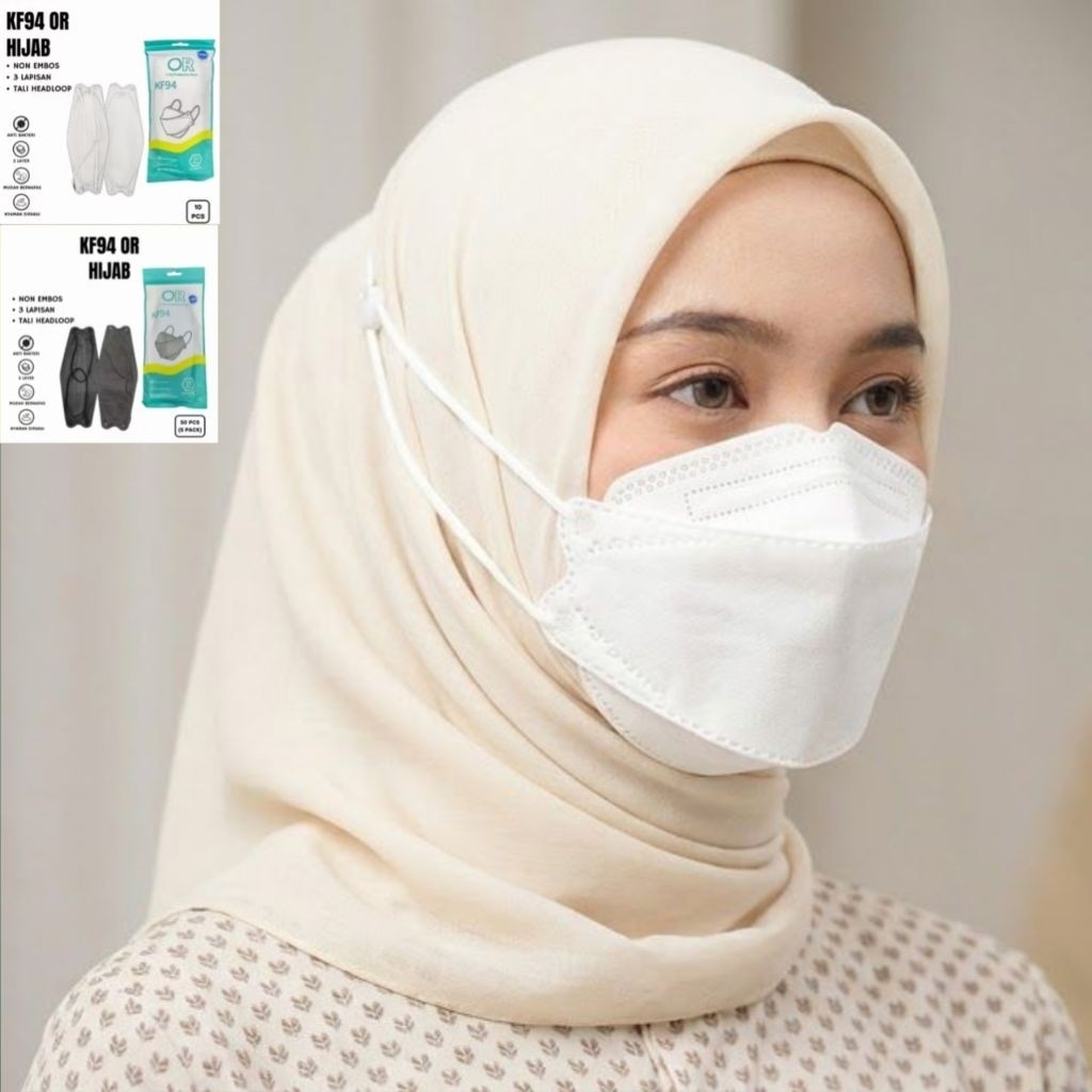 KF94 Hijab | Masker KF94 Hijab | Masker Hijab | Tali melingkar kepala