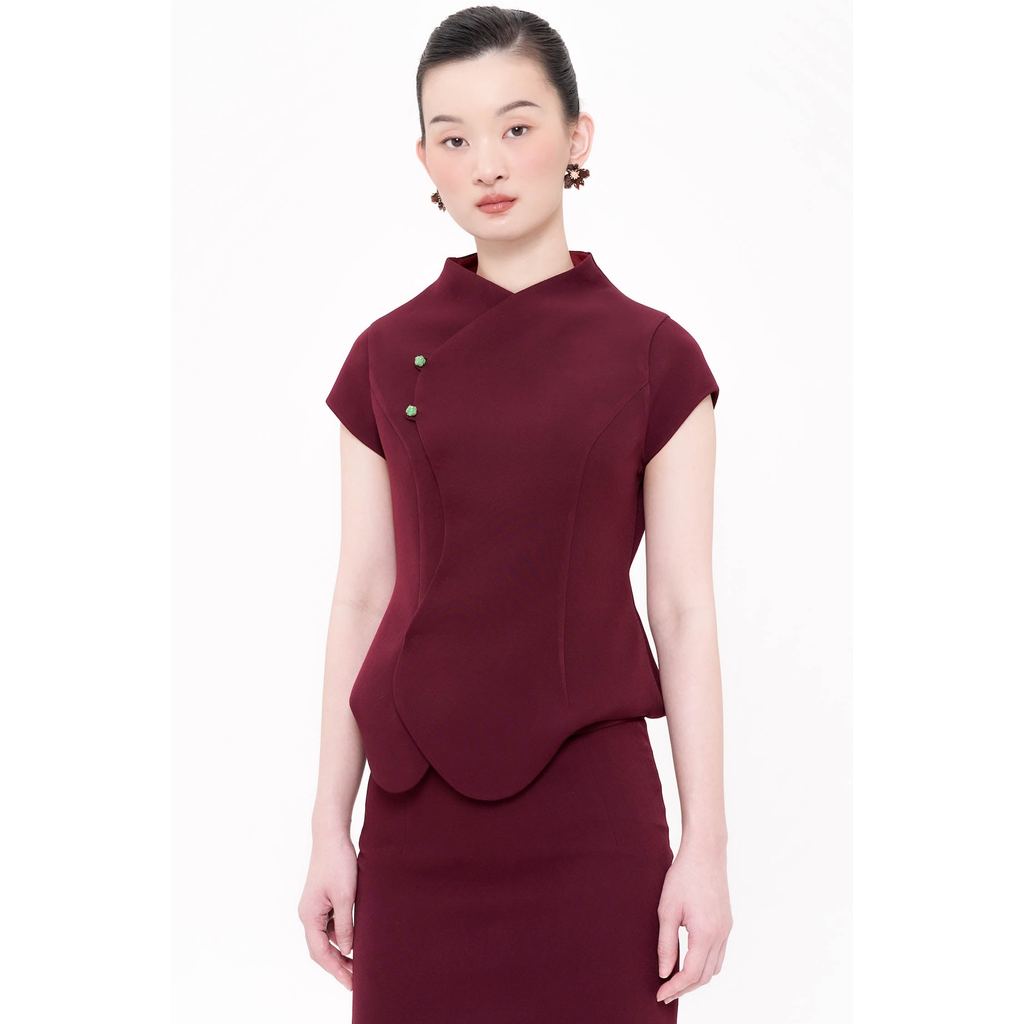 LOVE AND FLAIR - Ruyi Top In Maroon