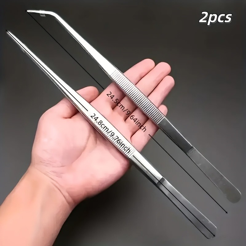 2pcs Professional Stainless Steel Kiten Tweezers - Cooking Clamps For Electroplating, Seafood, Grill