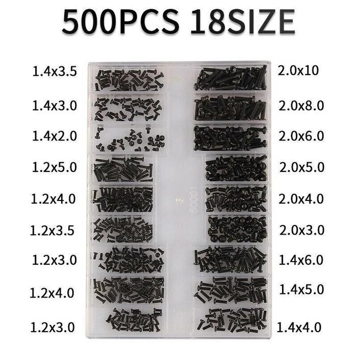 PROMO SIJIANG 18 Jenis Baut HP 500pcs Set/Sekrup Mini Reparasi/Kit Baut Laptop & Jam Tangan/baut Kac