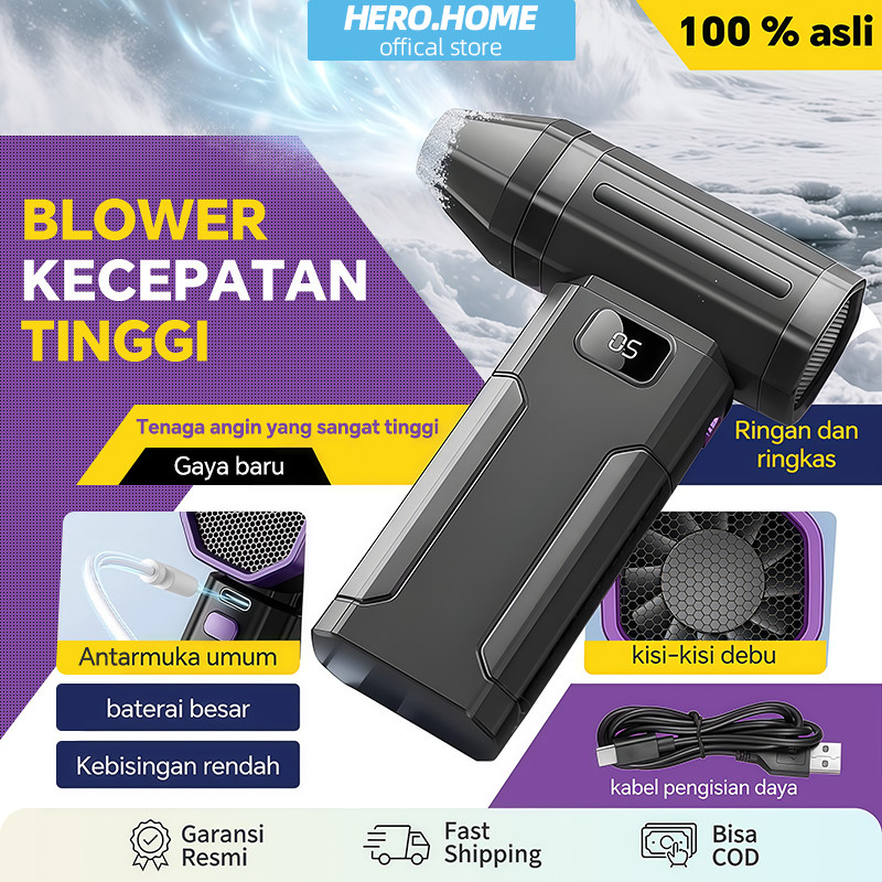 Kipas Turbo Blower 5 Kecepatan 100000 RPM LCD Baterai Besar USB Type-C LED Light Portable Ringkas Mi