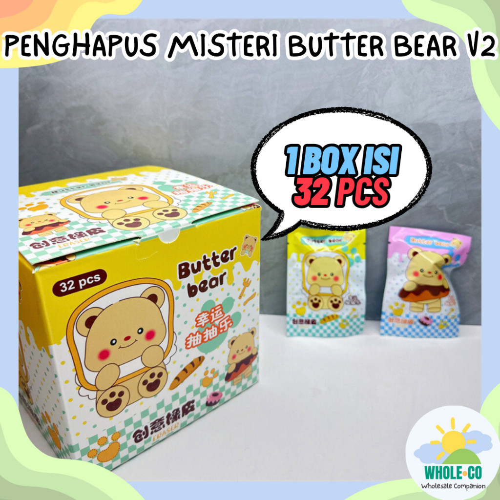 TERLARIS (1 Box Isi 32 Pcs) Penghapus Misteri Butter Bear Versi 2 Premium Beruang Kuning Madu Roti B