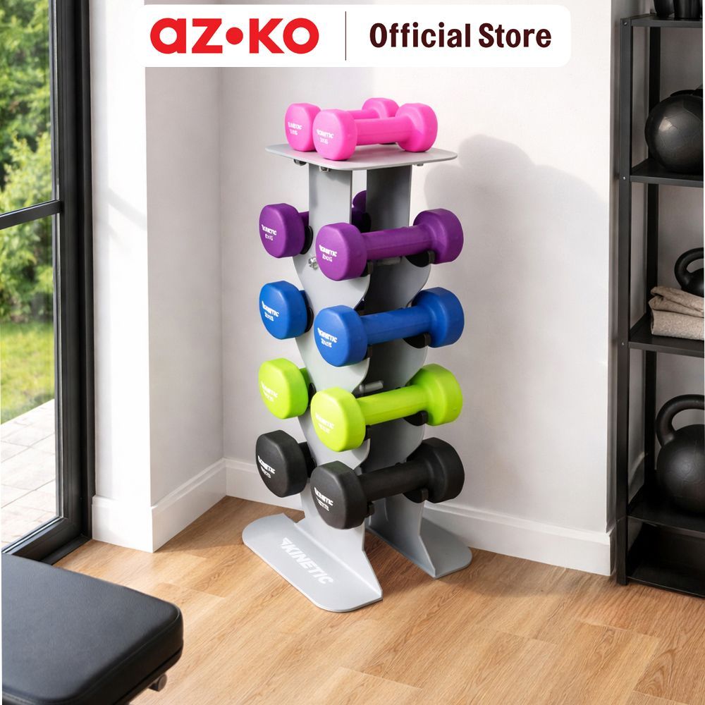 AZKO Kinetic Rak Dumbbell 5 Pair - Abu-Abu Tempat Simpan Alat Gym Barbel Organizer Besi Perlengkapan