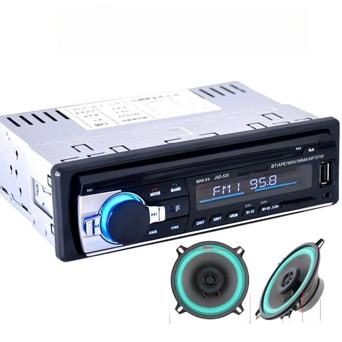 Paket Tape Mobil Original Taffware JSD-520 dengan Speaker Roadstar 4inch Two Way 2pcs/Bluetooh Audio