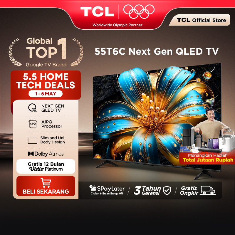 TCL Next Gen QLED 55 inch T6C - 4K Google TV - HVA Panel - HDR 10+ - Dolby Vision & Atmos - Google A