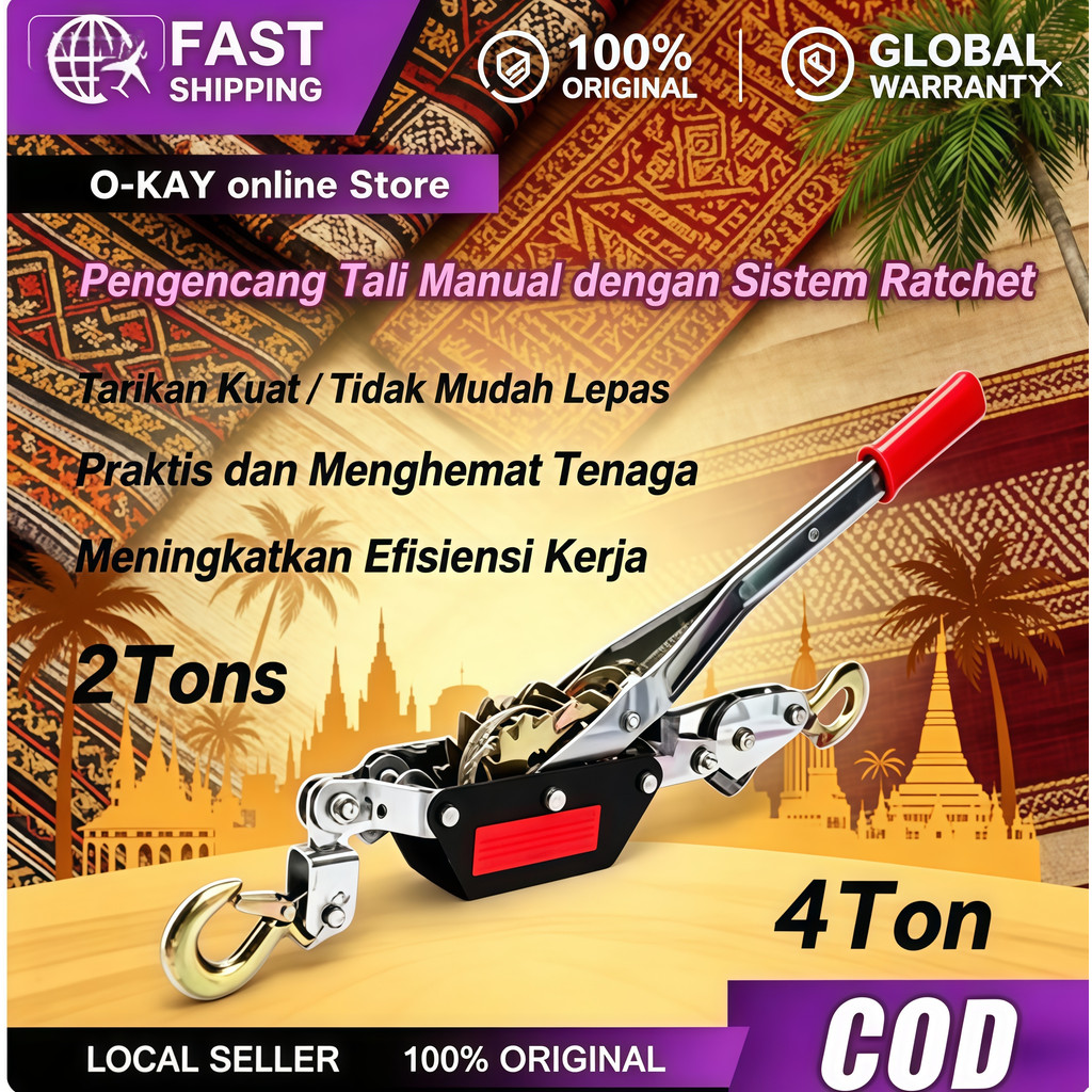 Hand Puller Rachet Tracker / Hand Takel Kapasitas 2 ton 4ton Katrol Sling - Hand Winch Offroad  Hois