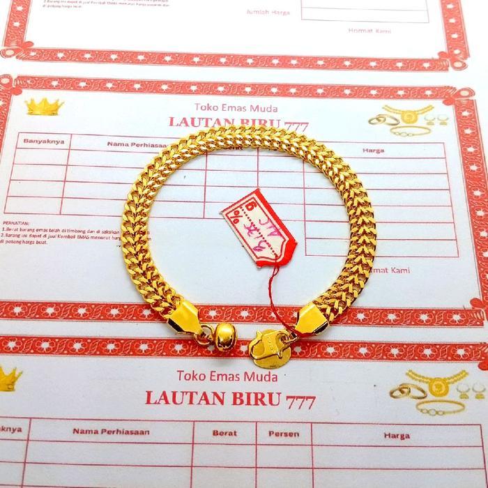 Gelang tikar emas muda asli kadar 875 berat 5gram motif Kelabang emas muda anti luntur anti karat fr