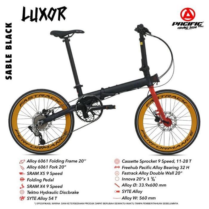 Sepeda Lipat PACIFIC LUXOR 20Inch Alloy 1x9 Speed Folding Bike - Hitam
