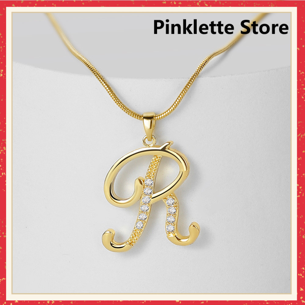 Kalung Titanium Huruf Wanita Anti Karat Lapis Emas Berlian Perhiasan Anti Karat Anti Luntur