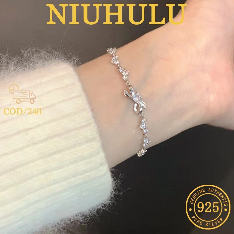 Gelang Wanita Pita Berlian Hancur Bentuk Hati Perak Sterling 925 Gaya Korea