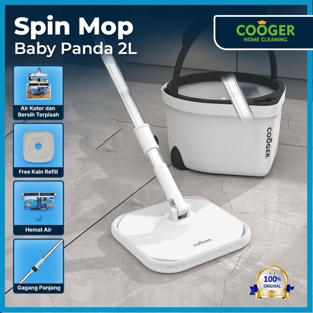 COOGER Pel Lantai Putar Peras Otomatis Panda Spin Mop Ember Terpisah Air Kotor dan Bersih Kapasitas 