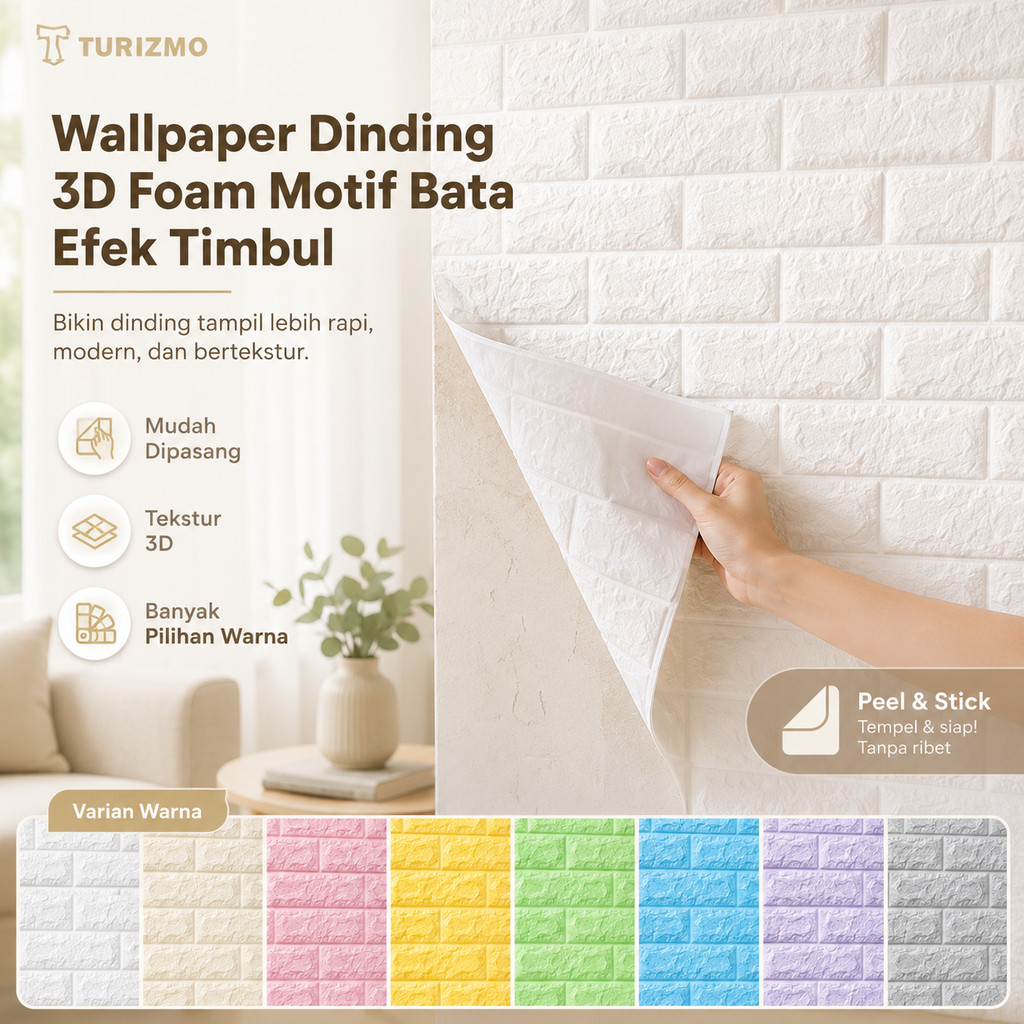 Wallpaper Dinding 3D Foam Motif Bata Efek Timbul Realistik untuk Kamar, Ruang Tamu & Interior Rumah 