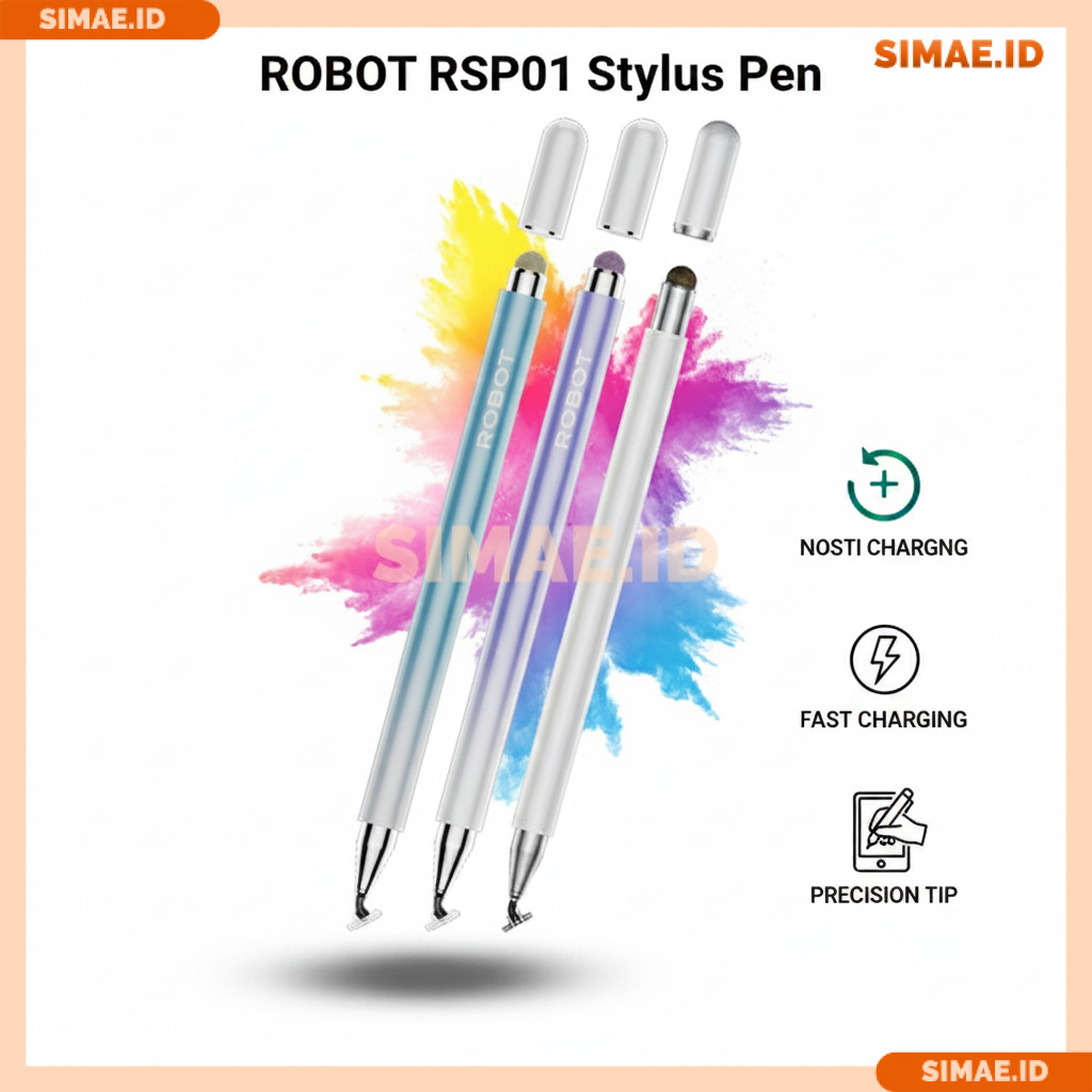 Pena Stylus ROBOT RSP01 Universal 2 in 1 Capacitive No Delay untuk HP Tablet Android iOS Windows PC