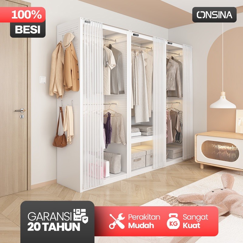 ONSINA Lemari Tirai Besi Lemari Pakaian Besi Tirai Gorden Gantungan Lemari Baju Tirai Geser Wardrobe