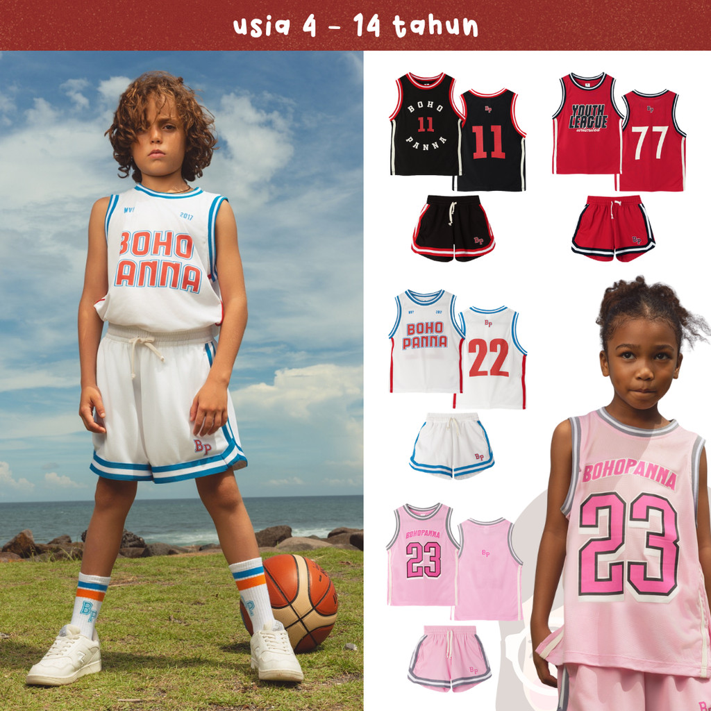 Bohopanna Basketball Jersey Set - Setelan Baju Basket Anak Laki-laki dan Perempuan