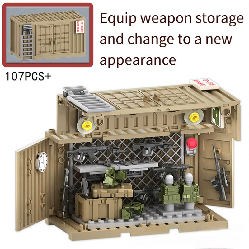 Mainan Brick Aksesoris Kontainer Militer Miniatur Perang Markas Tentara Bahan Plastik Tebal Aman Kua