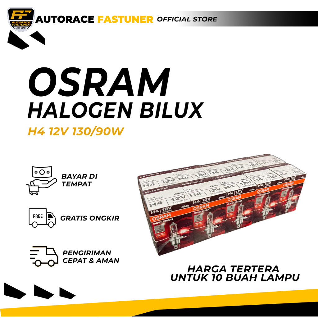 1 DUS OSRAM Bohlam Halogen H4 12V 130/90W Bilux - High Watt 62218
