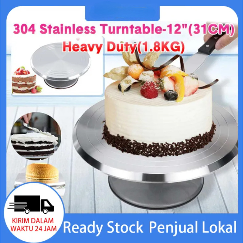 12inch Meja Putar Kue  Penghias Kue Ulang Tahun Ultah Aluminium Turning Table Stainless Tatakan Kue 