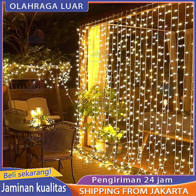 Olahragaluar Lampu Tirai LED String Fairy Light Lampu Hias Gantung Bintang & Air Terjun 3×3meter LED