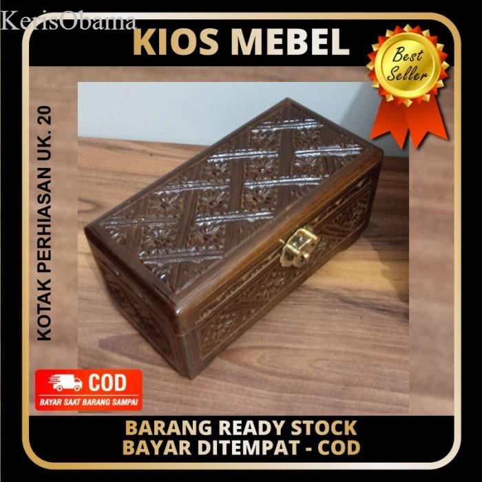 KOTAK PERHIASAN UK 20 UKIR KAYU JATI BOX SESERAHAN MEWAH murah