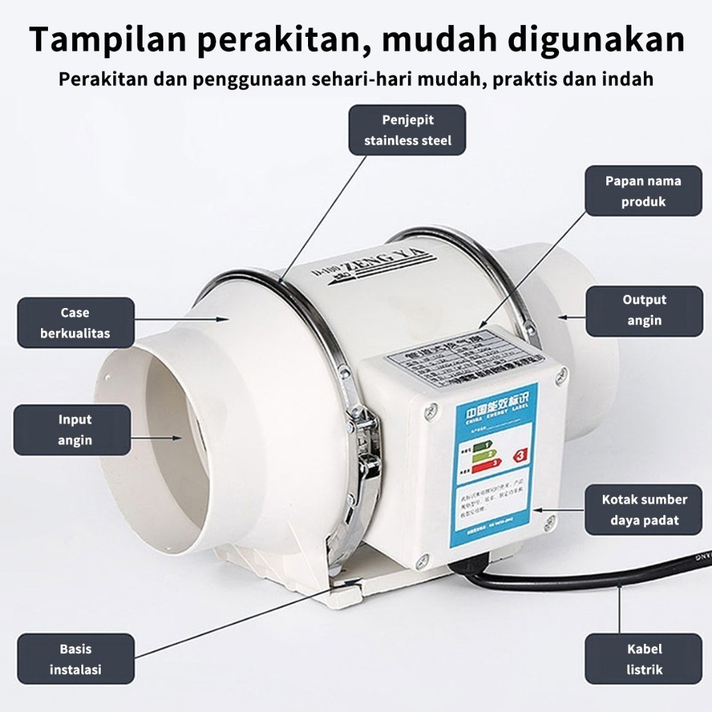 4" 6" 8" 220V Blower Dapur Penghisap Asap Dapur Blower Hisap Untuk Kamar Mandi Dapur Kipas Angin Bua