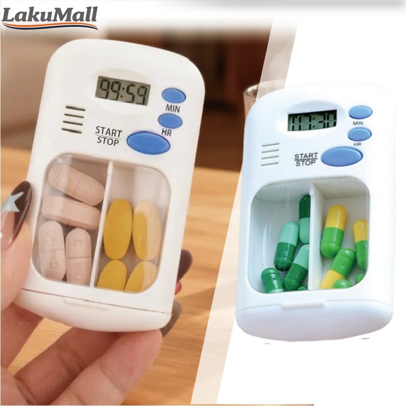 Pill Case Timer Alarm Digital Kotak Obat Mini Portable Pengingat Minum Obat Untuk Keseharian Dan Per