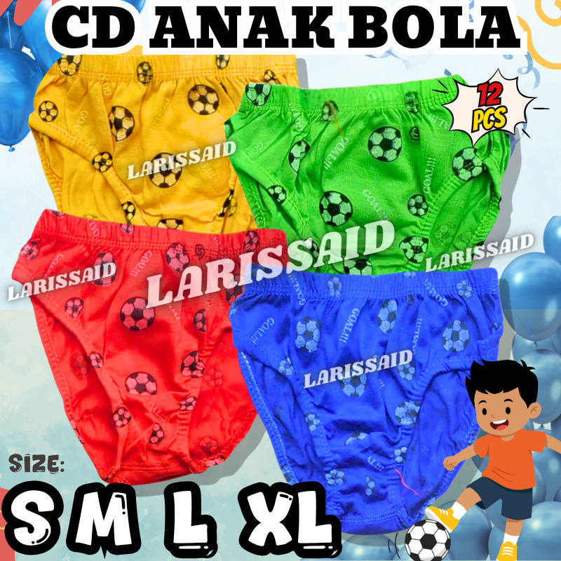 12 PCS CELANA DALAM ANAK LAKI SEMPAK ANAK COWOK CD ANAK LAKI-LAKI GAMBAR BOLA UKURAN S,M,L,XL