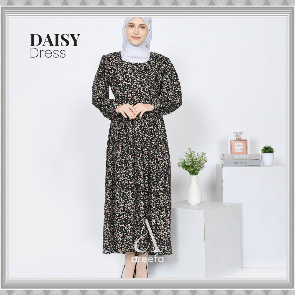 Original Areefa - Dress Wanita Remaja Hijab Pantai Korean Style Muslim Kekinian Aesthetic Motif Flor