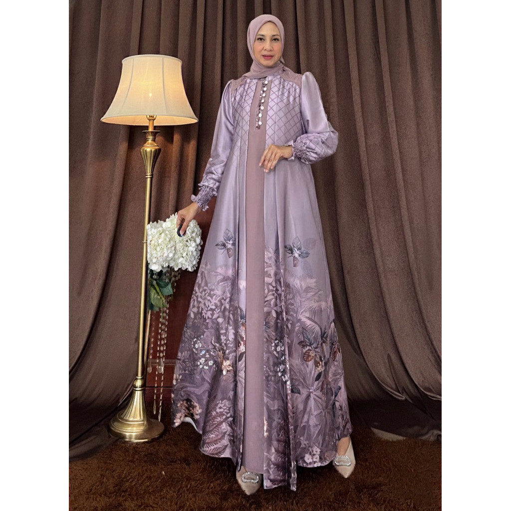 [JEMIA]  Aurora Dress Silk  Busui Set Hijab | Gamis Wanita Kondangan Elegan Mewah Kekinian