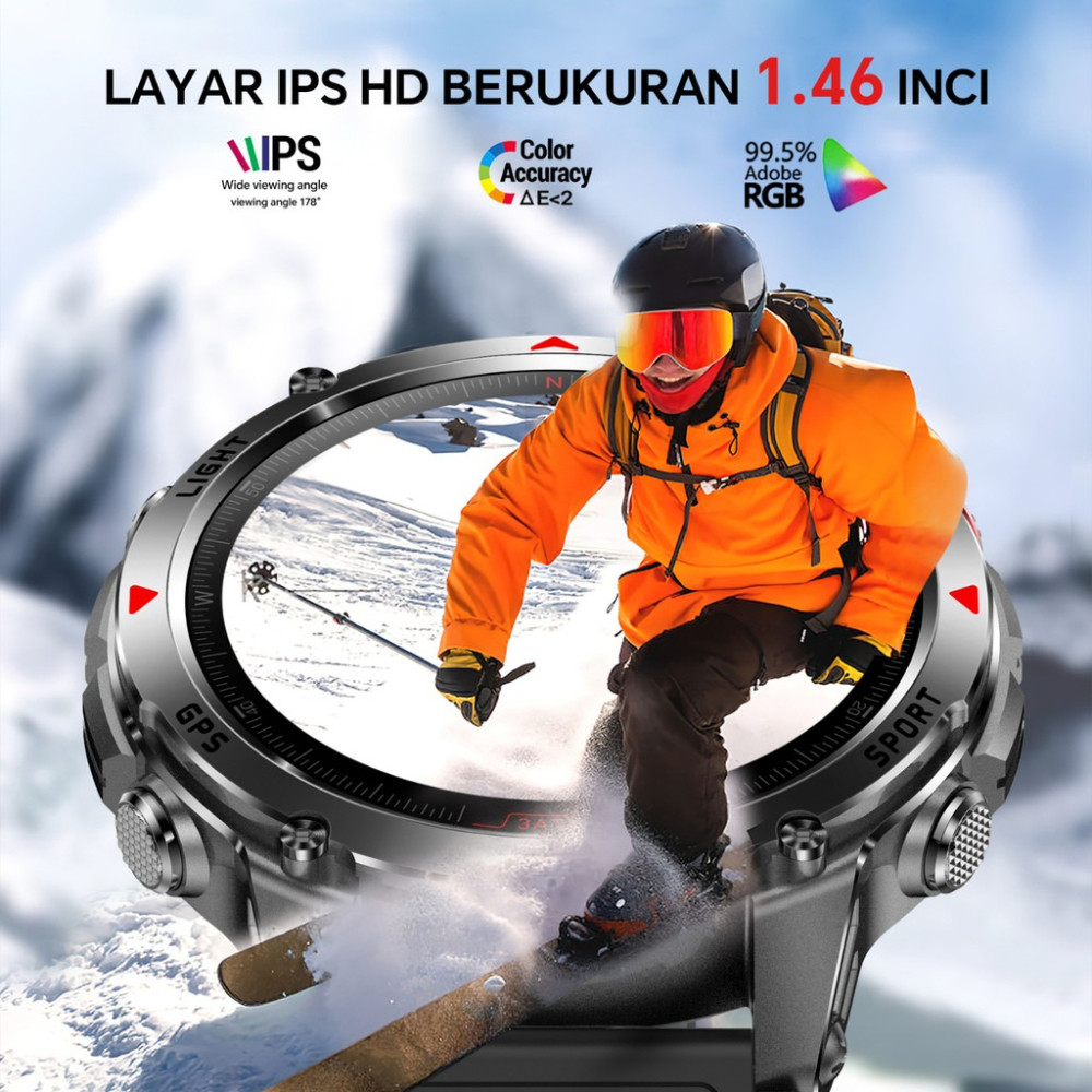 BESTPROMO MOREIN ROCK 2 GPS JAM TANGAN SMARTWATCH - LAYAR HD 1.46'' GPS + KOMPAS ALTIMETER +