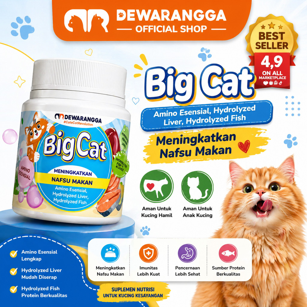 Dewarangga Big Cat Vitamin Nafsu Makan Kucing Penggemuk Badan Kurus Cepat Gemuk