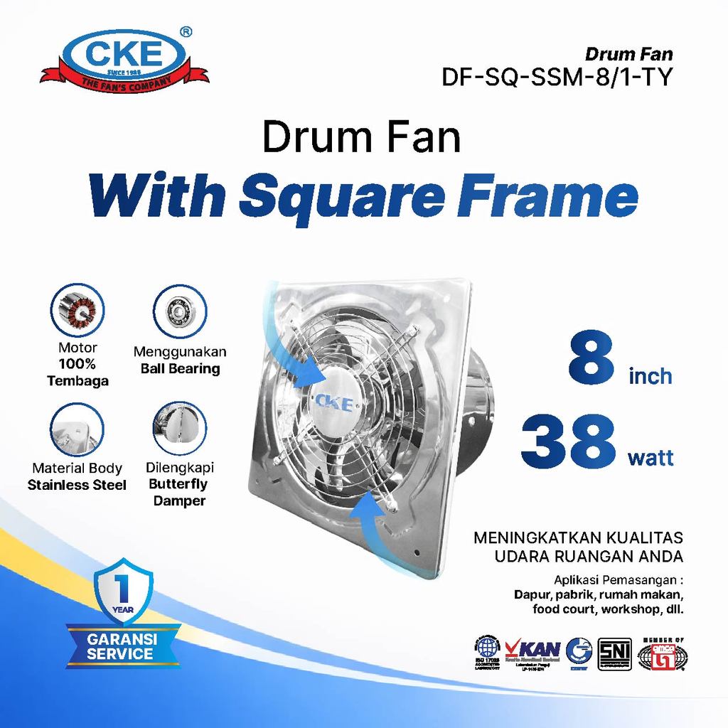 CKE Exhaust Fan Stainless Steel 8 Inch Exhaust Fan Anti Karat untuk Dapur Industri Ventilasi Udara