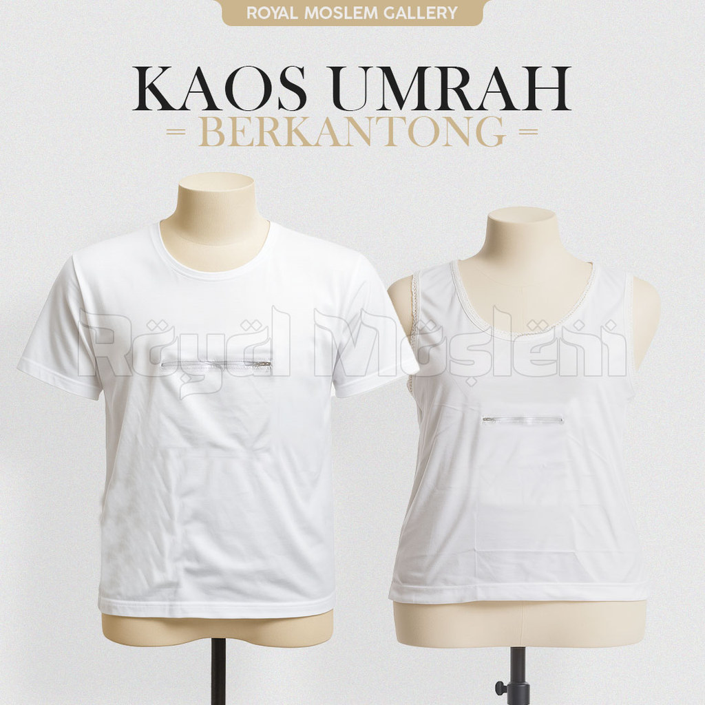 Kaos Haji Umroh Kantong Depan Pria Wanita Putih Pocket Shirt Baju Berkantong Singlet