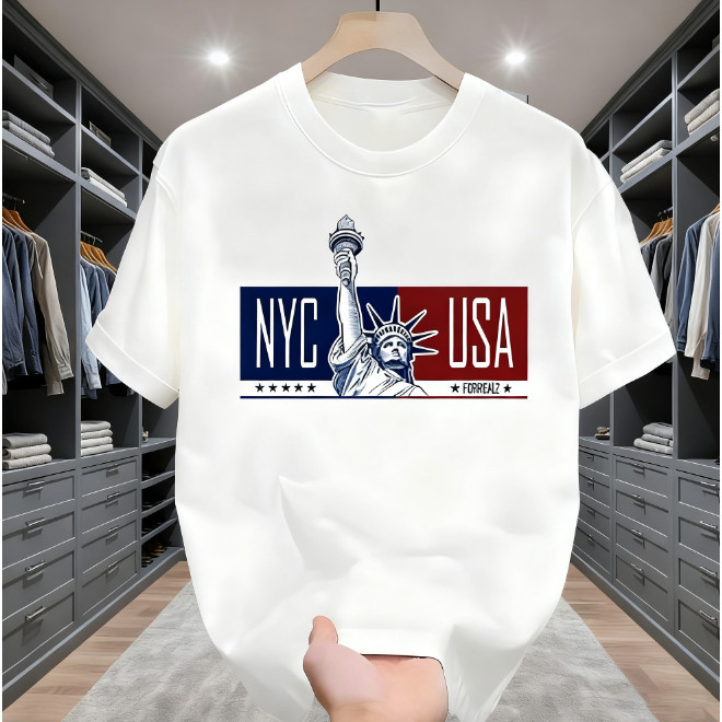 100% Katun [COD Outlets Katun 100%]Kaos Identitas Patung Liberty NYC-USA Gaya Amerika Baju Pria Wani