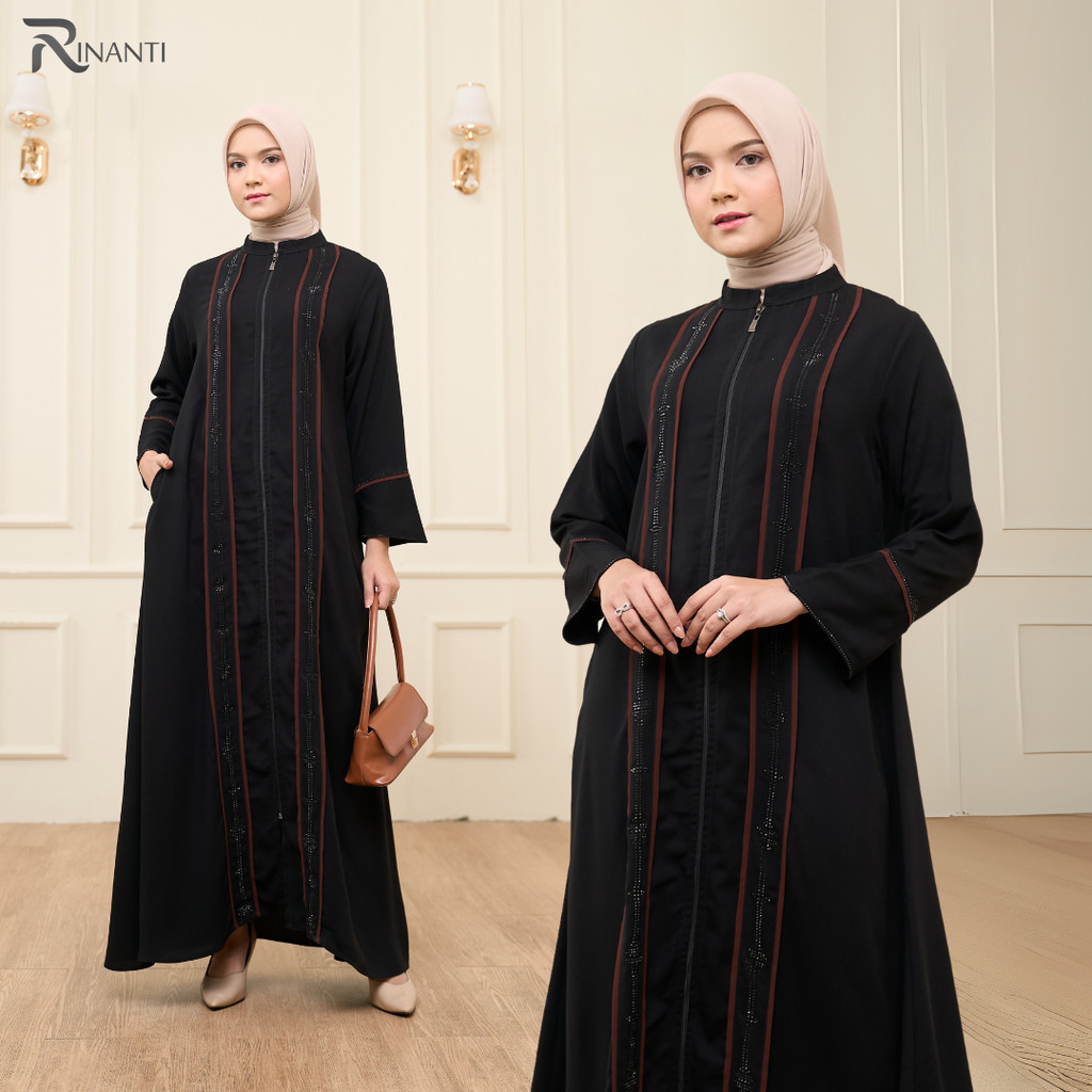 Elara Abaya - Baju Abaya Hitam Mewah Elegant Kombinasi Biz Ceruty Payet Mutiara - Gamis Abaya Remaja