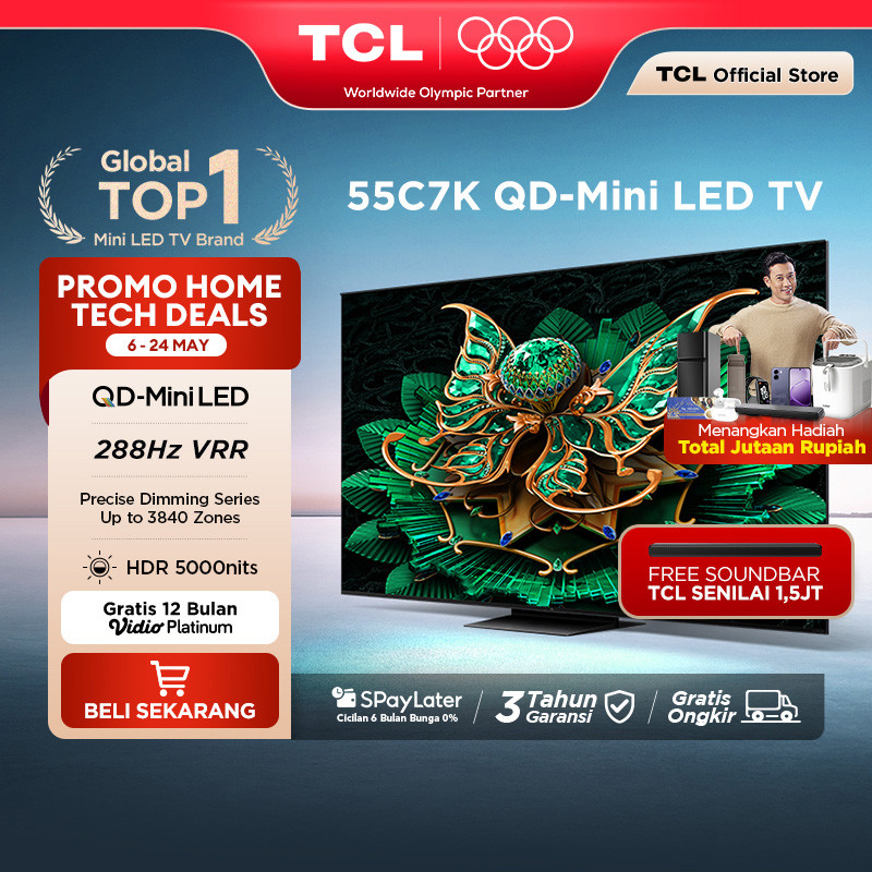 TCL 4K QD-Mini LED TV 55 Inch C7K - up to 2048 Dimming Zone - 3000 Nits - 144Hz - Google Assistant/G