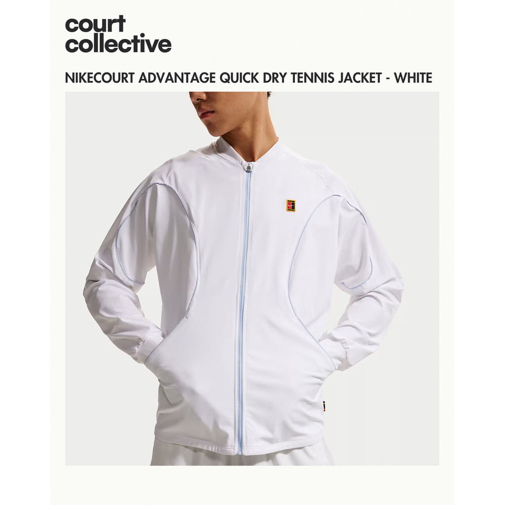 Nike Court Advantage Dri-FIT Men's Quick-Dry Tennis Jacket - White (Putih) | Jaket Tennis | Jaket Pa