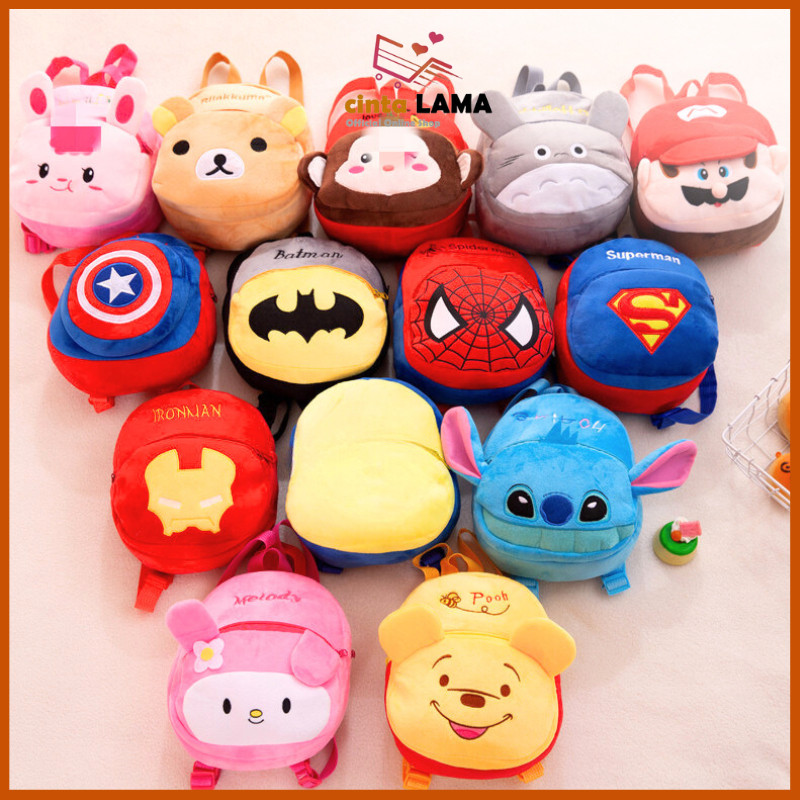 AAMEI - Tas Ransel Anak Karakter Tas Mini Kartun Tas Backpack Sekolah Anak TK Kain Bludru Lembut  te