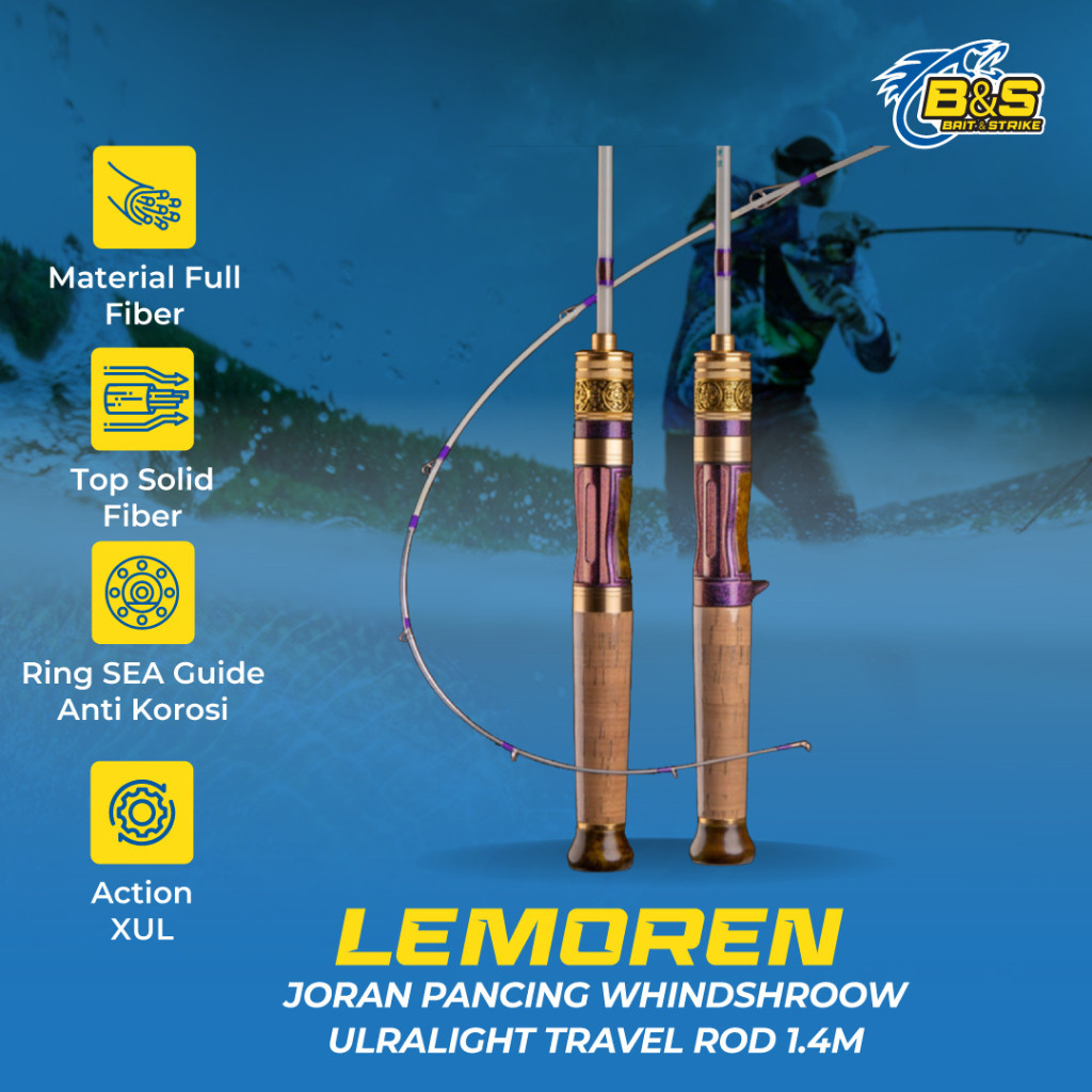 Joran pancing LEMOREN WHINDSHROOW 1.4m UL Travel Rod UltraLight Carbon Solid JP015